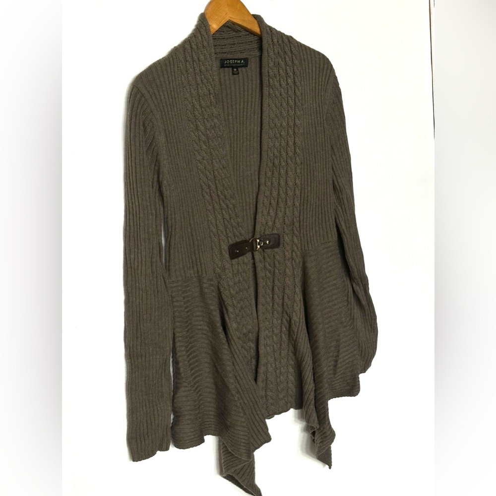 Joseph A Taupe Ribbed Cardigan with Buckle‎ - Picture 2 of 5